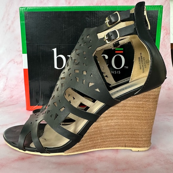 Bucco Katniss Black Wedge Heels Sz 9 - Picture 2 of 15